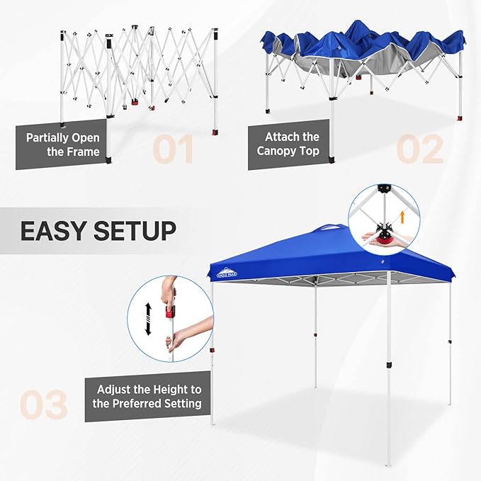EAGLE PEAK Pop Up Canopy Tent with Wheeled Carry Bag 8 Stakes 4 Ropes Easy Set Up Tent Canopy 8x8 ft Blue