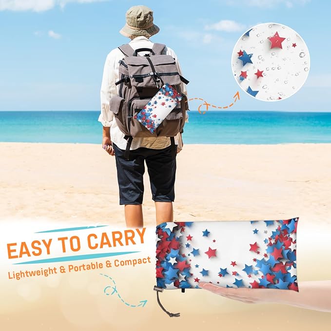 Waterproof Sandproof Beach Blanket 59''×68'' Two-Color Pentagram Polyester Outdoor Picnic Blanket with 4 Stakes &amp Storage Bag for BeachCampingVacation