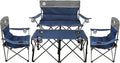 Northroad Folding Camping Chair Set of 4Portable Collapsible Conversation Set w/1 Sofa2 Single Chairs and 1 Table for Family PatioOutdoor TravelBeach(Blue)