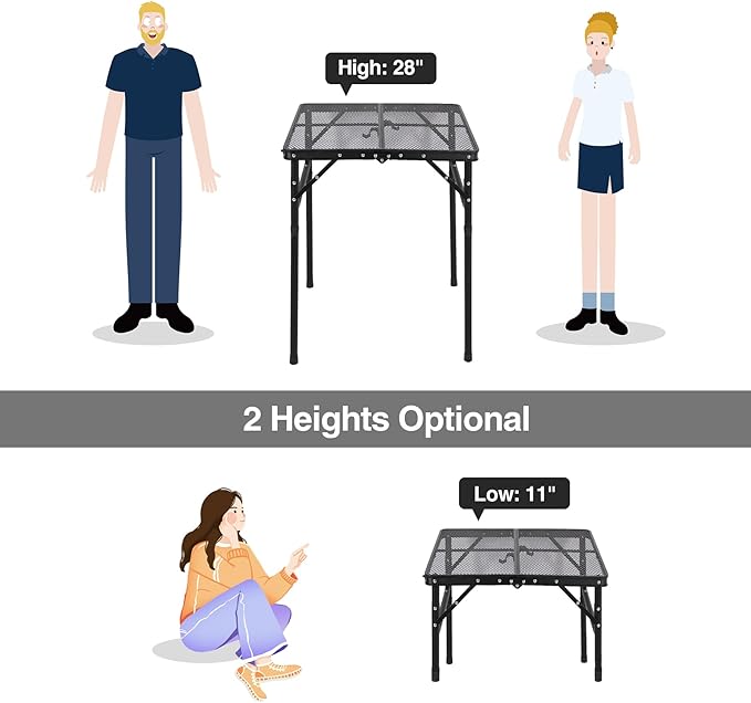 RedSwing Portable Grill Table for Outside Aluminum Square Folding Grill Stand Table for Outdoor Camping Picnic BBQ Lightweight Adjustable Height 24x24 Black