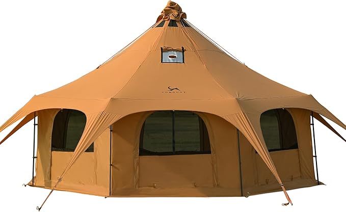 TOMOUNT Canvas Bell Tent Wall Tent with Stove Jack for Camping Glamping Yurt Dia.16.4ft*9.2ft