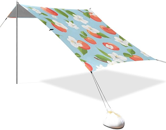 ALAZA Cherry &amp Flowers Beach Tent Sun Shelter UPF50+ Protection Beach Shade Canopy w/ 4 Sandbags for Outdoor Camping Fishing Backyard Fun Picnic 10x9 ft