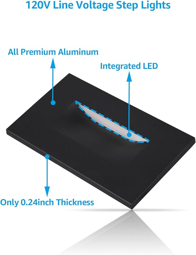 LEONLITE Black 5CCT 120V LED Step Lights 3.5W 150LM 5%-100% Dimmable Horizontal Stair Lights Indoor Outdoor Wet Location CRI90+ &amp ETL 2700K/3000K/3500K/4000K/5000K Aluminum Pack of 3