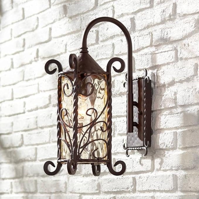 John Timberland Casa Seville Rustic Outdoor Wall Light Fixture Dark Walnut Twists 18 1/2 Champagne Hammered Glass for Exterior House Porch Patio Outside Deck Garage Yard Front Door Garden Home