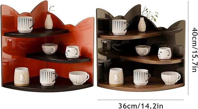 Corner Shelf Storage Rack Tree Shape Design 3-Tier Kitchen Organizer for Mugs Coffee Cups Space-Saving Desktop Storage Rack for Countertop Spice Rack Makeups Bookshelf (Brown Cat)