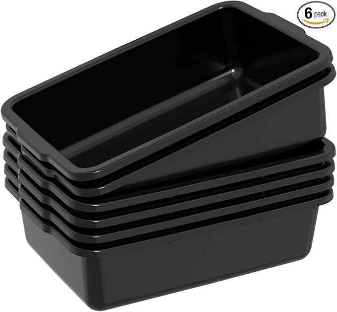 6 Pack Large Plastic Utility Bus Trays 22 Liter Restaurant Bus Tub Black