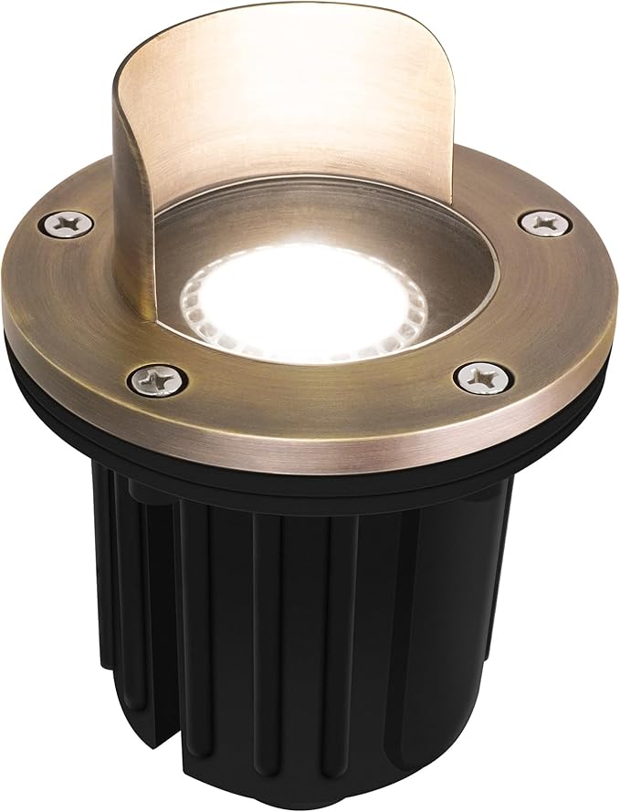 GKOLED LED Brass Well Lights 12V IP67 Waterproof Outdoor In Ground Light with MR16 Bulb and Swival Base Low Voltage Landscape Lighting 5W 370LM 2700K Up Light for Garden Tree Bushe Shielded Top