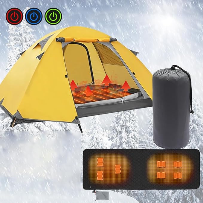 Heated Sleeping Bag Pad Adjustable Warm Foldable Tent Sleeping Mat Seven Zone Heating Machine Washable Quickly Increase Temperature (Blue)