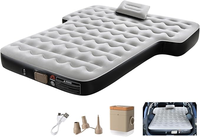 Coverado SUV Air Mattress Thickened Flocked-Top Car Air Mattress with Wireless Built-in Pump Pillows Patch Kit &amp Carry Bag Quick&ampEasy Set Up SUV Mattress Camping Bed Universal fit for Mos