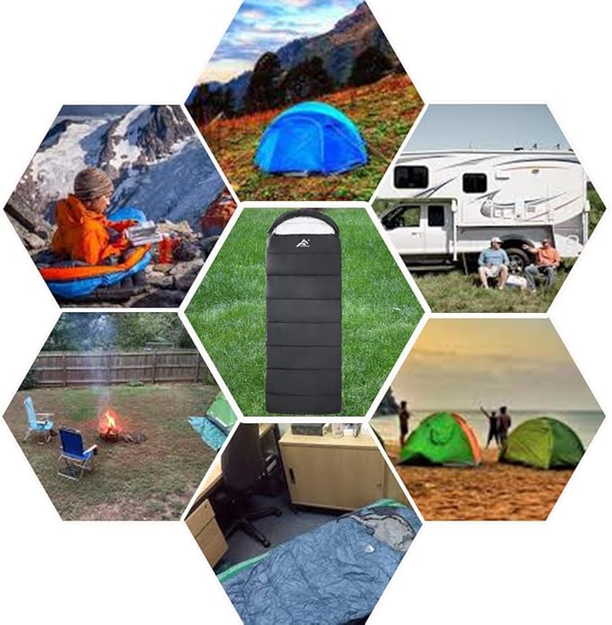 Rectangular Heated Sleeping Bag Envelope Style 5pcs Multi USB Power Support Heating Pads Operated with Battery Power Bank or Other USB Power Supplies Envelope-Black-3D Heating