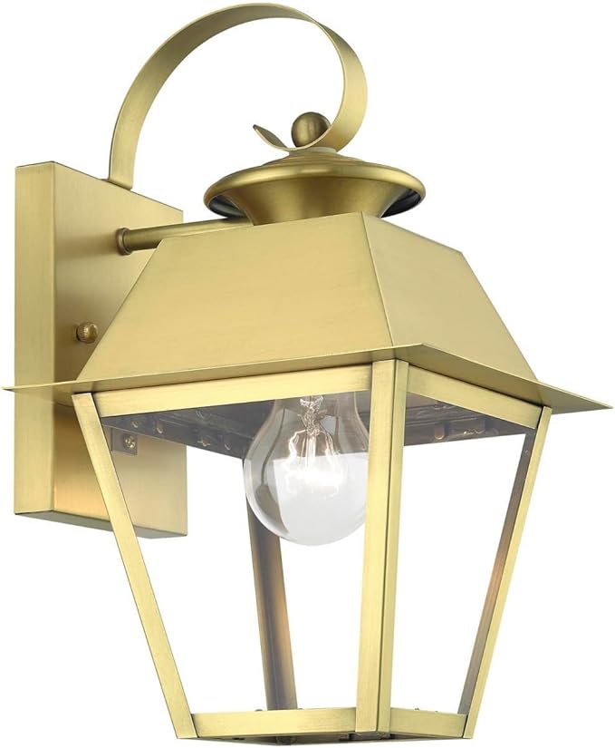 Livex Lighting Wentworth - 1 Light Small Outdoor Wall Lantern in Classic Style-12.5 Inches Tall and 7.5 Inches Wide-Natural Brass Finis