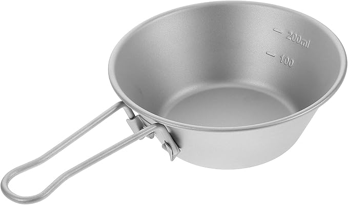 Titanium Camping Bowl with Folding Handle Korean Rice Mixing Bowl Portable Lightweight Salad and Soup Dish for Outdoor Hiking Travel Picnic