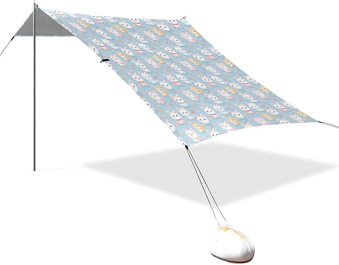 ALAZA Cute Kitten Cats Hearts Beach Tent Sun Shelter UPF50+ Protection Beach Shade Canopy w/ 4 Sandbags for Outdoor Camping Fishing Backyard Fun Picnic 10x9 ft