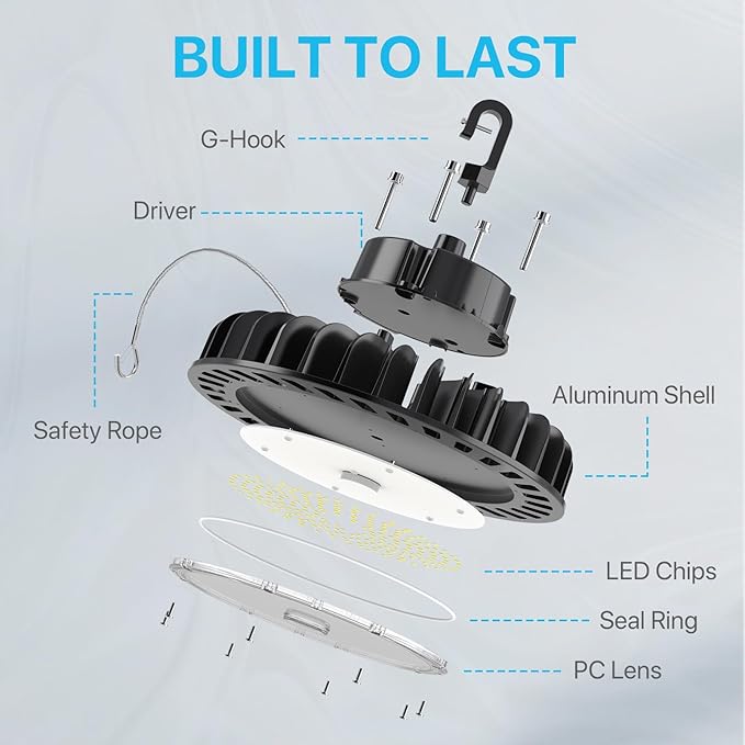 HYPERLITE LED High Bay Light | 29000LM (200W) Dimmable High Bay LED Lighting | UL Listed | 5000K Commercial Lights | US Hook Included | Alternative to 850W MH/HPS | 4-Pack