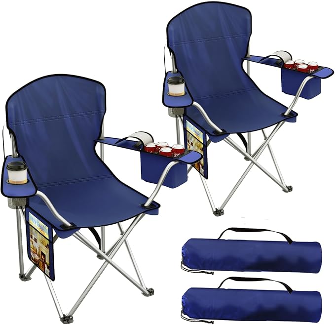 Folding Camping Chairs Durable 600D Oxford Portable Outdoor Chair with Cooler Pouch Cup Holder &amp Storage Pocket for Camping Beach Fishing