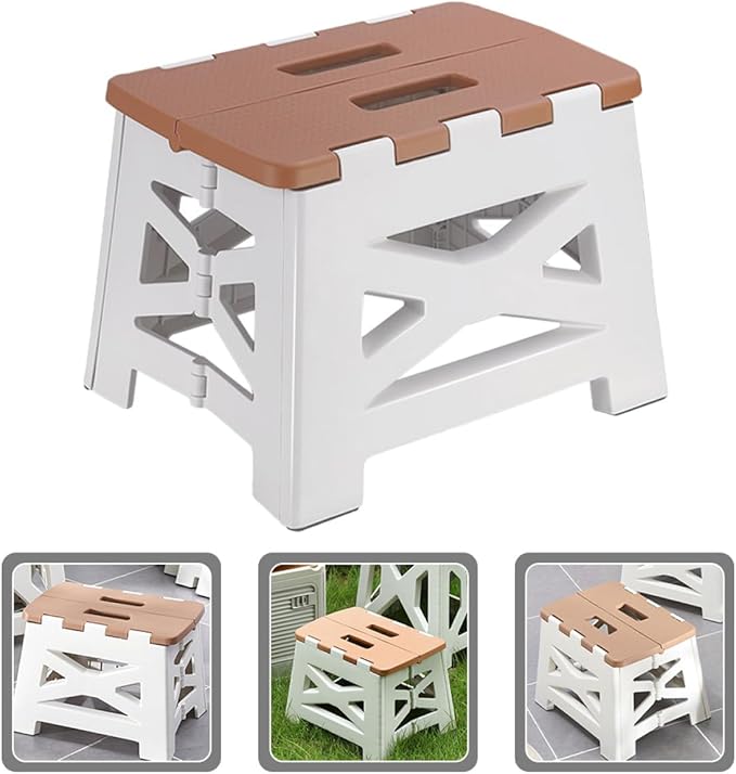 NOLITOY Portable Folding Stool Small Khaki Plastic Outdoor Camping Seat Lightweight Travel Folding Stool for Fishing and Backpacking