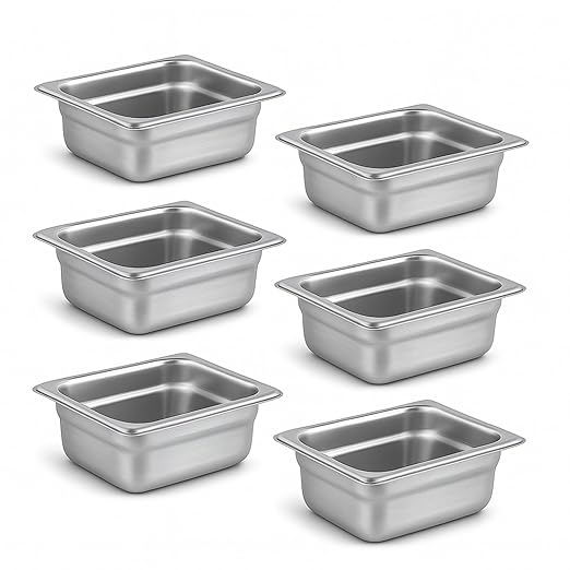 Aplancee 1/6 Hotel Pans 2.5 Inch Deep Stainless Steel Food Pan - Anti-Jam 6 Pack Steam Table Pan Set for Catering Buffet Use Kitchen Prep
