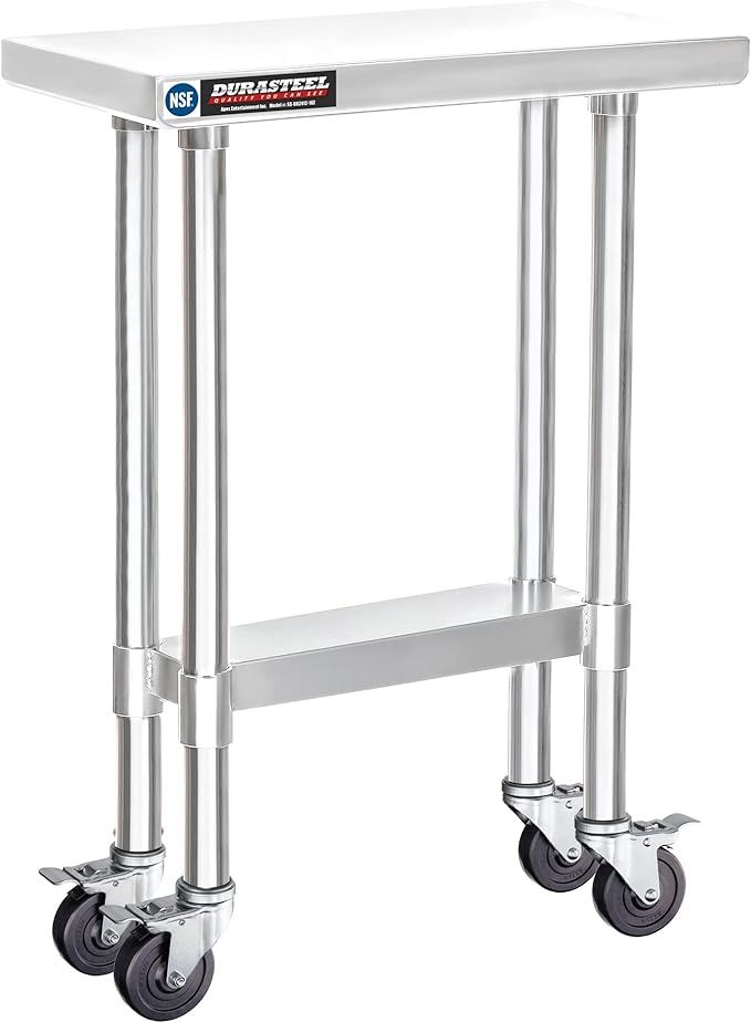 DuraSteel 24x12 NSF Stainless Steel Cart - Heavy Duty Rolling Food Prep Table with Undershelf - Metal Utility Cart for Commercial Restaurant Kitchen Laundry Side Mixer Stand