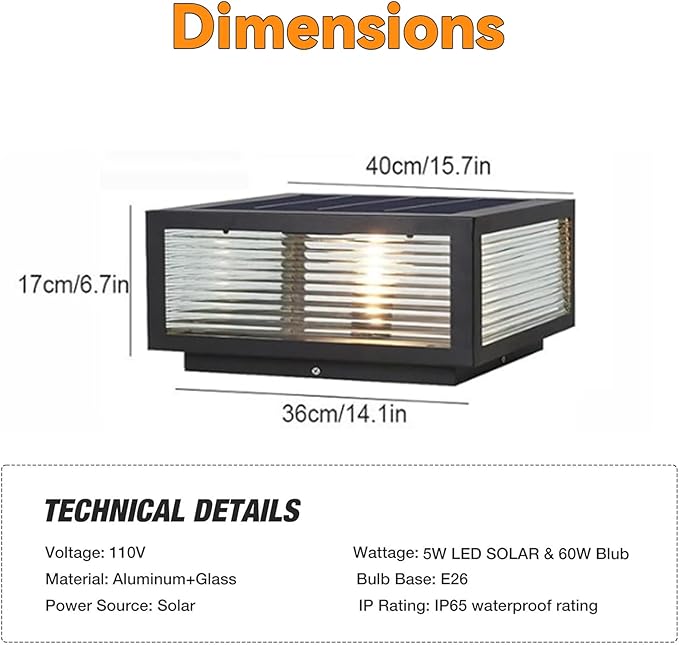 Solar Outdoor Post Light Luxury Modern Solar Outdoor Column Lights Fence Deck Post Cap Light with IP65 Waterproof Pillar Lights Outdoor for Flat Surface Patio Garden Column Cap Light