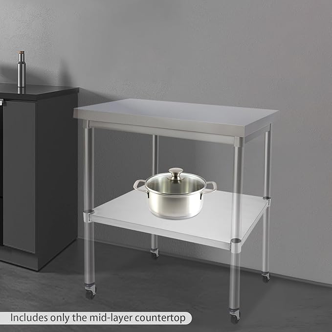Eapmic Undershelf for Work Tables Adjustable Lower Shelf Stainless Steel Bottom Shelf Add for Commercial Prep Table Restaurant Kitchen Bakery Garage Workshop Use (27.95x21.65in A)