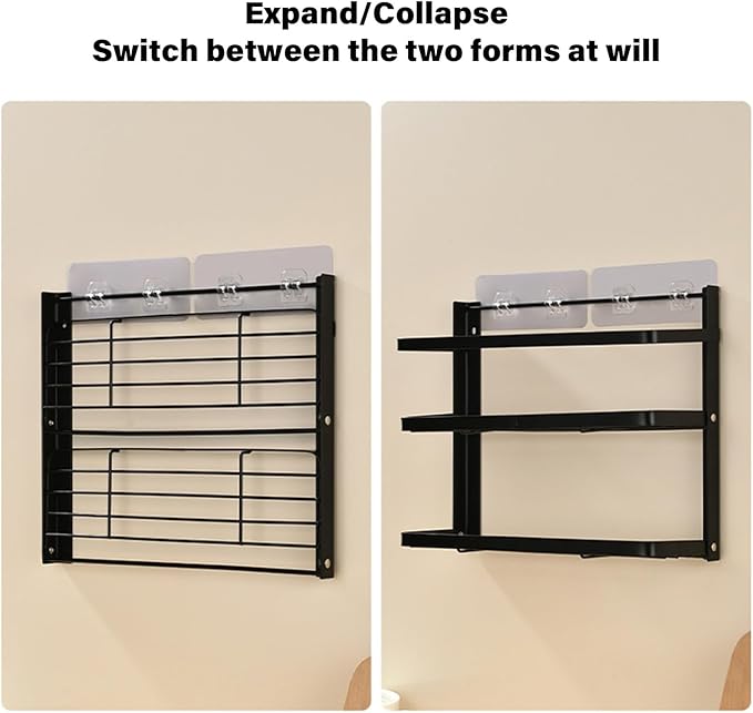 Foldable Wall-Mounted Rustproof Metal Space-Saving Shelf for Condiments &amp Utensils Easy Install Rustproof Shelf