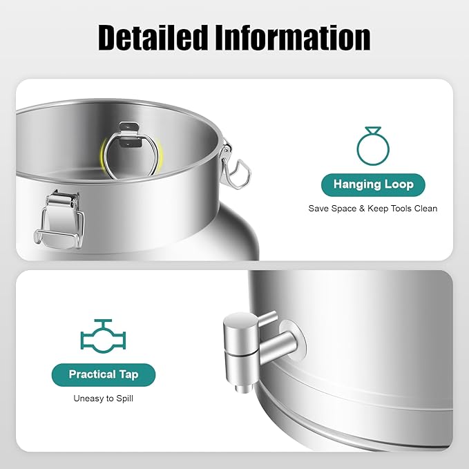 35L Stainless Steel Milk Can Heavy Duty Food Storage &amp Transport Container for Dairy Wine Grains Ideal for Home Farm &amp Commercial Use With a Faucet