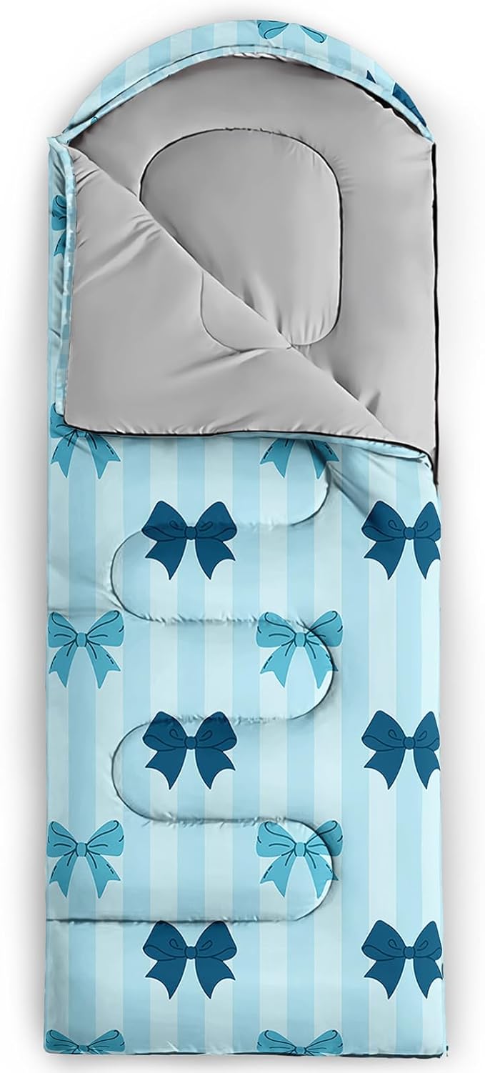 Colorful Bow Sleeping Bag 3 Season Warm Cool Weather Hand Drawn Bow Camping Sleeping Bag for Adult Cute Bowknot Camping Backpacking for Outdoor Traveling Hiking Hunting Gear Equipment