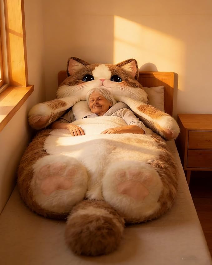 Giant Fluffy Plush Cat Sleeping Bag for Human Adults Adorable Animal Shaped Cozy Soft Warm Blanket Envelope Cute Slumber Bags Floor Lounger Gift for Camping Travel Sleepovers &amp Home Lounging
