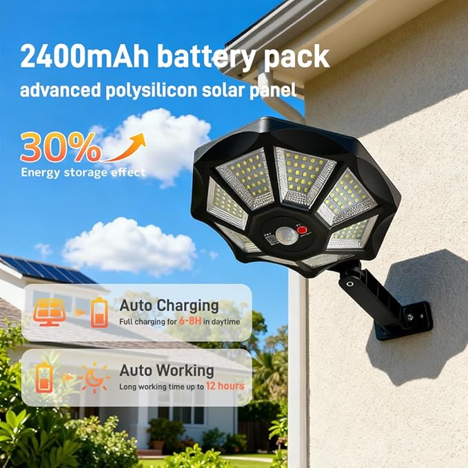 Solar Street Lights Outdoor WaterproofIP65 Outdoor Solar Lights Dusk to Dawn168 LED Flood Motion Sensor for Parks Courtyards 2 Pack