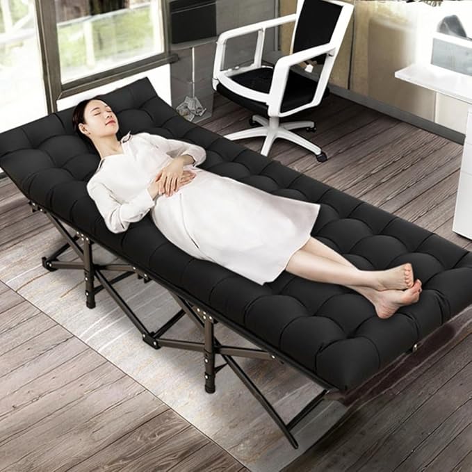 Folding Cot Lounge Chair with Removable Cushion Portable Heavy Duty Adjustable Pillow Reclining Compact Design for Outdoor Beach Camping Patio Garden