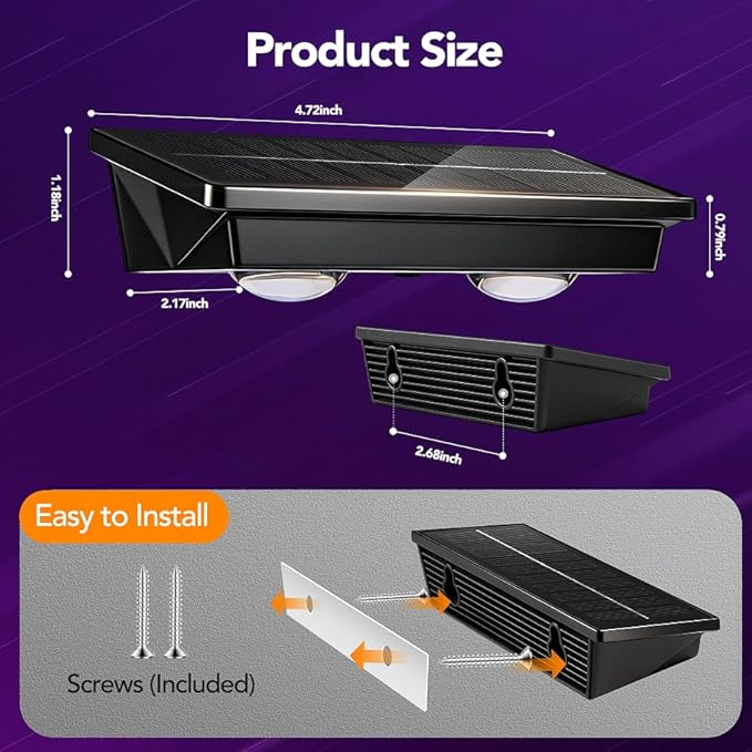 Solar Fence Lights Outdoor8 Pack Waterproof LED Solar Powered Deck Light with Ultra Bright LED Lens3000K/4000K/6000K Selectable12+ Hours Steady Glow for StepRailingBackyardWall