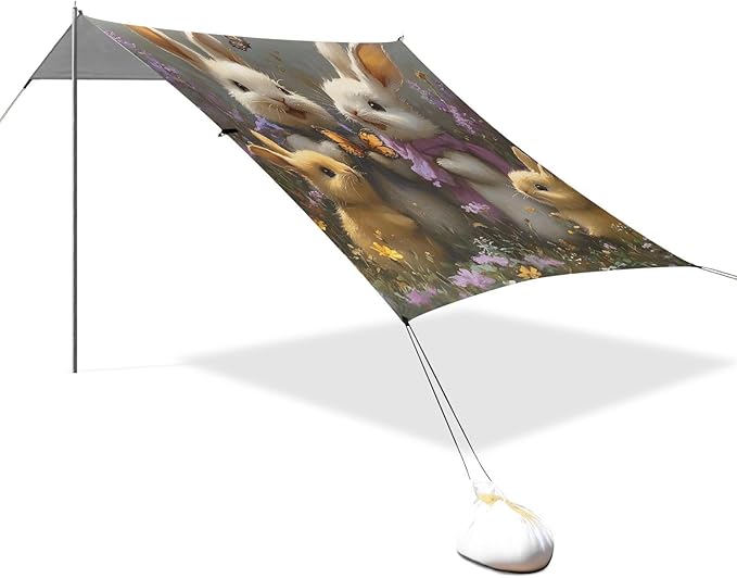 Beach Tent Sun Shelter Rabbits Playing Lightweight &amp Easy Setup Beach Shade Canopy for Camping Fishing