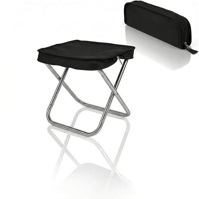 Foldable Backpack Stool for Adults - Portable Folding Stool with 350lb Capacity 900D Oxford Fabric &amp Durable Spring-Linked Frame Lightweight at 1.3lbs for Camping Fishing Travel (Black)