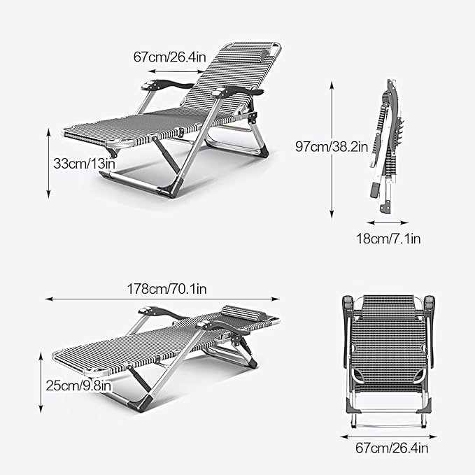 Bold Aluminum Alloy Frame Camping Cot 15-Position Folding Chaise Lounge Chair Folding Bed for Outdoor Sunbathing Patio Pool