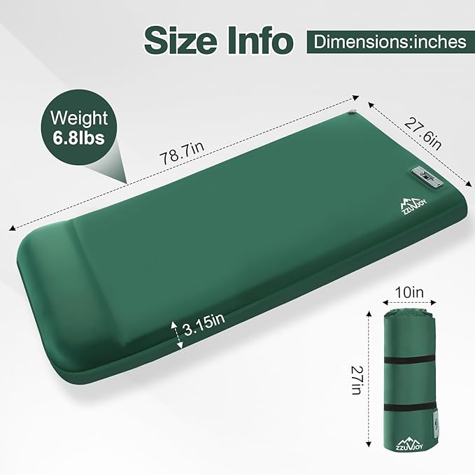 Self Inflating Sleeping Pad with Electric Pump 3.15 Ultra-Thick Memory Foam Camping Mattress 4-Season Sleeping Pad with Built-in Pillow for Camping Tent Car Travel
