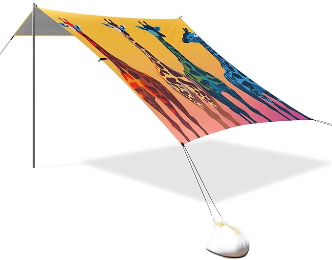 Beach Tent Sun Shelter Colorful Giraffes Lightweight &amp Easy Setup Beach Shade Canopy for Camping Fishing