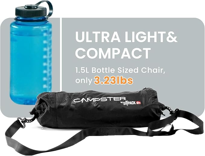 Sitpack Campster 2.0 Ultra Lightweight Backpack Chair with 5s Folding Small Compact Portable Hiking Chairs with Bottled Sized for Camping Outside Climbing Beach Fishing