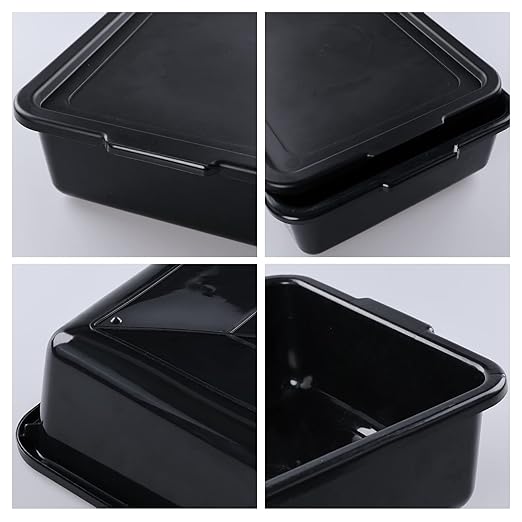 3-Pack Plastic Bus Box with Lid Commercial Bus Tubs 13 L Black