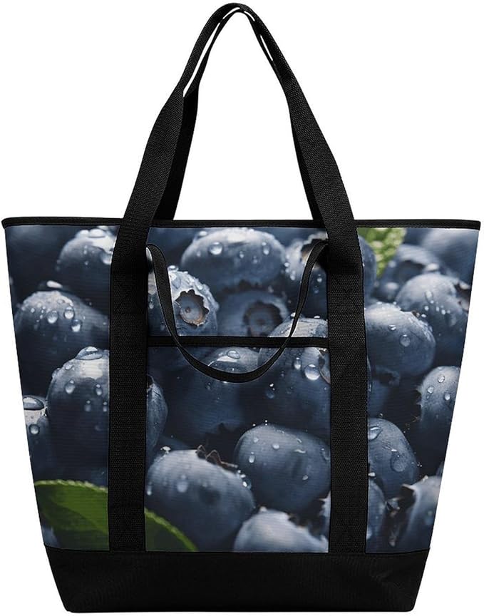 Insulated Shopping BagLarge Reusable Cooler Bags Delicious Blueberry Printed Foldable Shopping BagTravel Waterproof Shoulder Bag