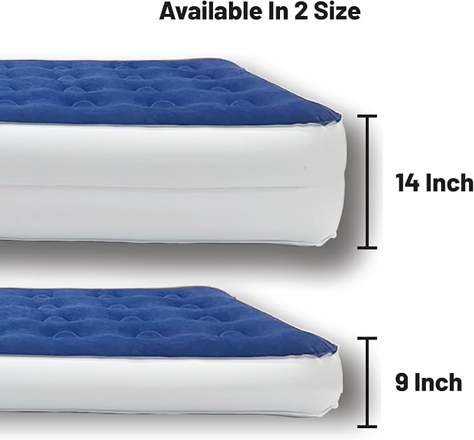 Greaton 9-Inch Durable Luxury Inflatable Air Mattress with Comfort Coil Technology and High Capacity Pump Good for Camping Home and Portable Travel Queen Blue