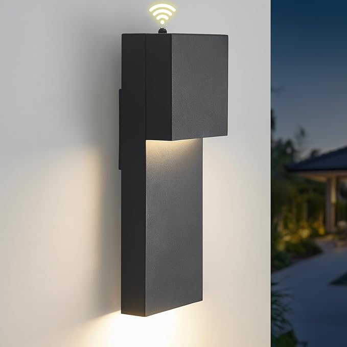 15 Dusk to Dawn Outdoor Lighting Modern LED Outdoor Wall Sconce 20W Sensor Lights for Outside 3000K Outdoor Light Fixtures Wall Mount Anti-Rust Black Finish Outdoor Lights for House