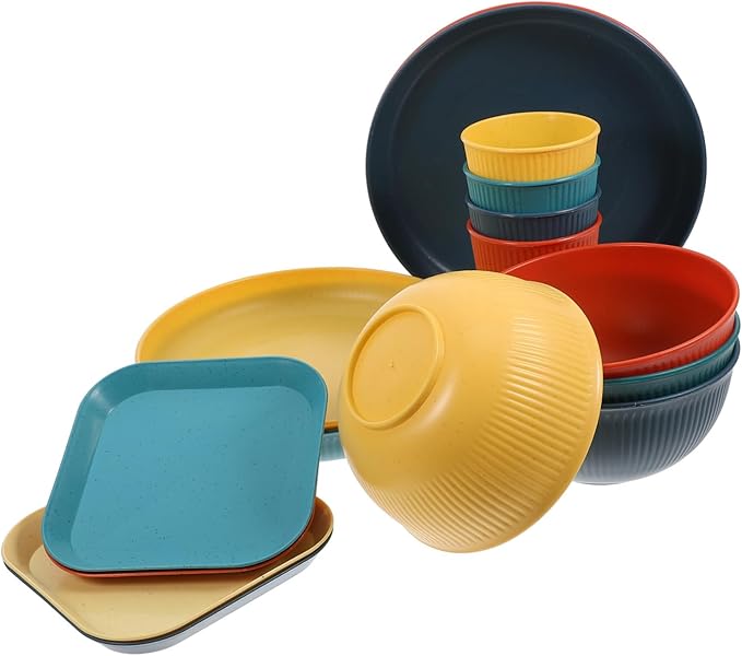 GLEAVI Unbreakable Outdoor Dinnerware Set Camping Dishes Bowls Cups Stylish Lightweight Tableware for Bbqs Parties Gatherings