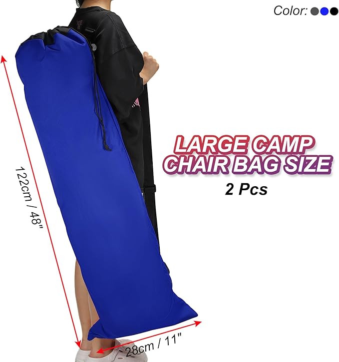 PATIKIL 47 Inch Camp Chair Replacement Bags 2 Pack Heavy Folding Camping Chair Bag 900D Oxford Large Mouth Storage Bags with Shoulder Strap for Travel Camping Blue