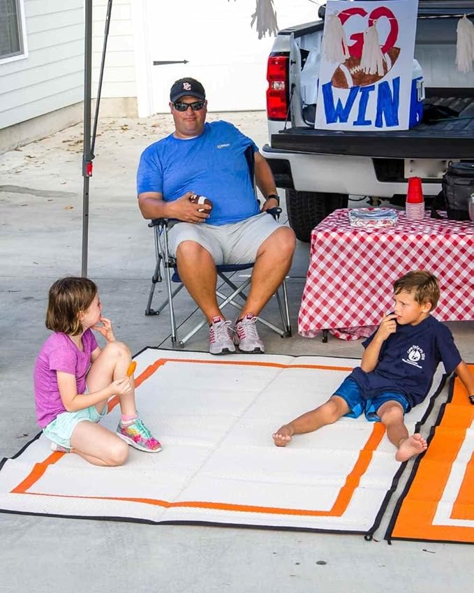 Mountain Mat 5x7 Orange RV Patio Mat – Extra Thick 5mm Recycled Poly Rug – Heavy-Duty Waterproof Reversible – Premium Mat for Camping Deck Patio Beach (Orange NO Carry Bag 5'x7')