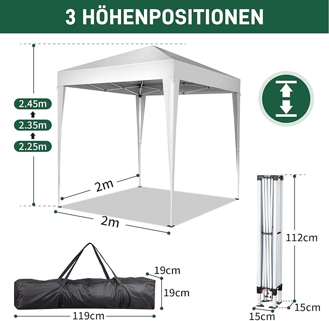 6.5x6.5ft Pop Up Canopy Tent Outdoor Tent Canopy Foldable Portable Canopies for Camping Patio Easy Up Gazebo Canopy with Carry Bag White