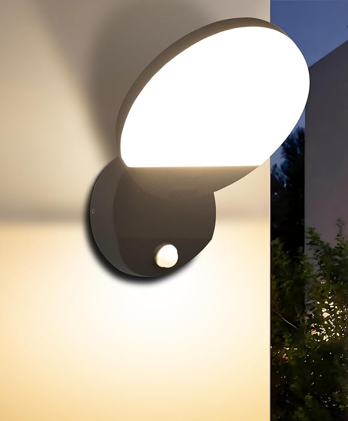 Motion Sensor Outdoor Wall Light 18W 1980LM Black Round LED Porch Lights IP65 Waterproof Wall Sconce Lighting 350°Rotating 180° Foldable Exterior Patio Wall Light Fixture for House