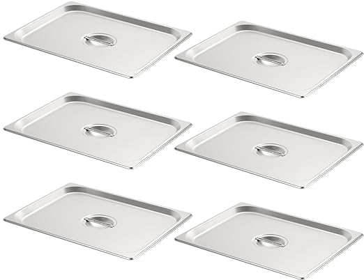 CURTA 6-Pack 1/2 Size Steam Table Pan Covers with Handle NSF Certified 18/8 Stainless Steel Hotel Pan Lids for Catering Buffet Restaurant Commercial Kitchen Dishwasher Safe