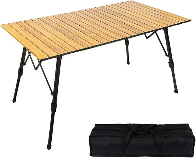 Outdoor Folding Table Wood Grain Aluminum Alloy Egg Roll Large Lifting Portable Camping Plate