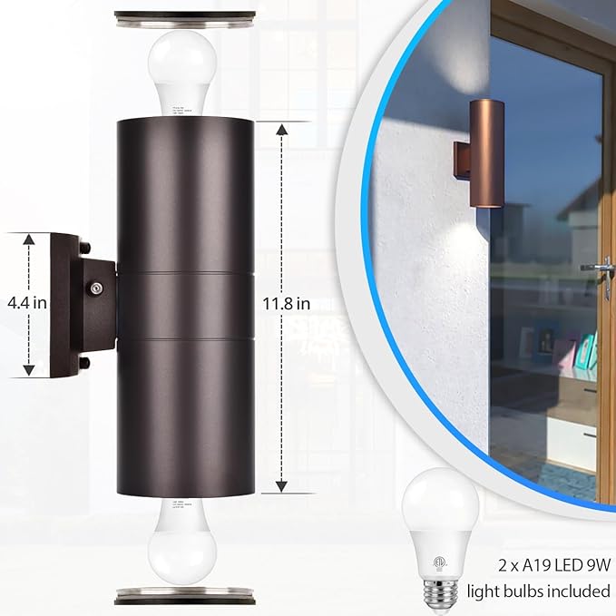 Outdoor Wall Lights Dusk to Dawn Exterior Lighting Fixtures ETL Listed Cylinder Up Down Outdoor Porch LightModern Outdoor Sconce Lights for House Garage PatioBulbs Included