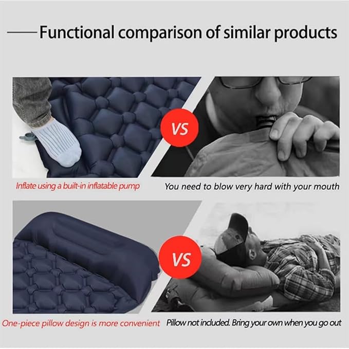 Ultralight Inflatable Sleeping Pad for Camping Built-in PumpUltralight Water-Resistant Air Mattress Built-in Pillow Portable Sleeping Pad for Camping Home &amp Hospital Care (Navy)